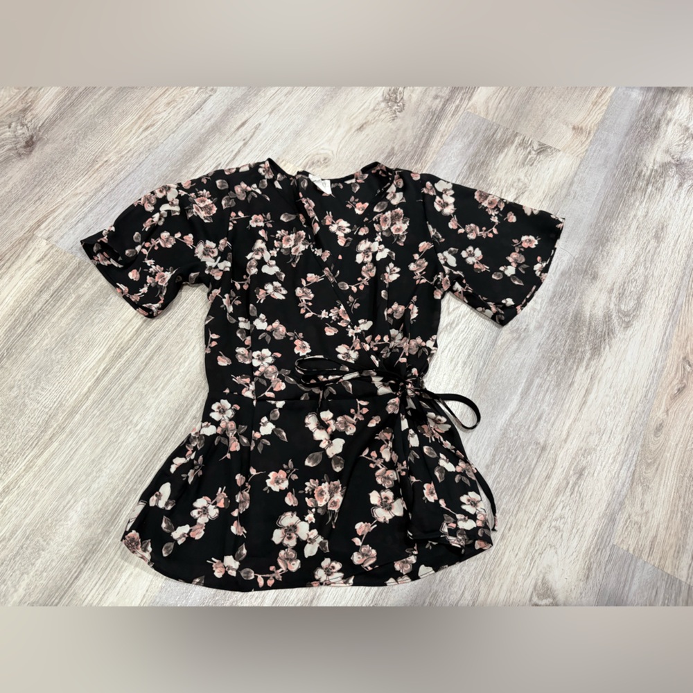 Sienna Sky Black Floral Wrap Blouse